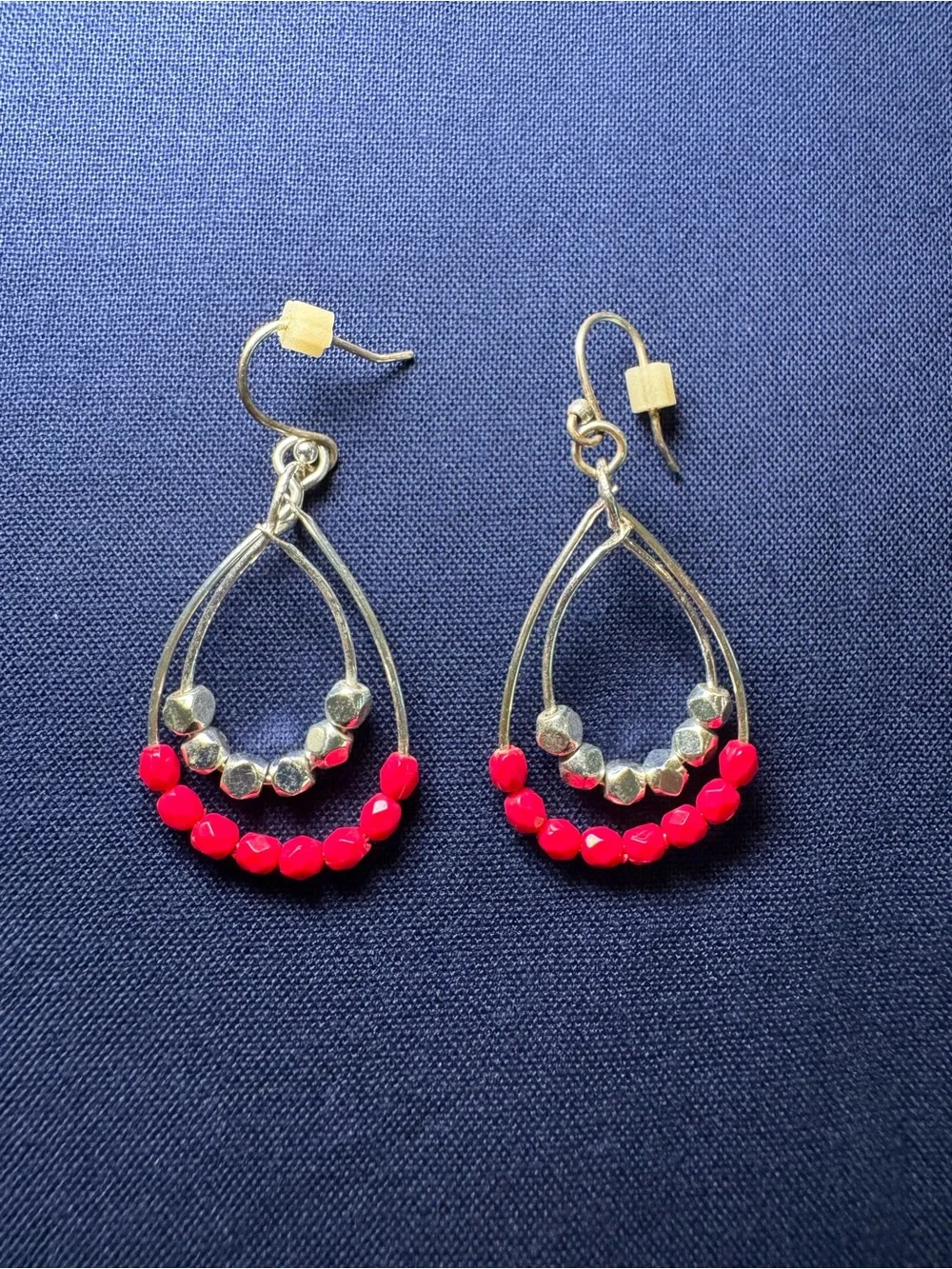 Vera Bradley Silver Teardrop Earrings with Bright Pink Beads